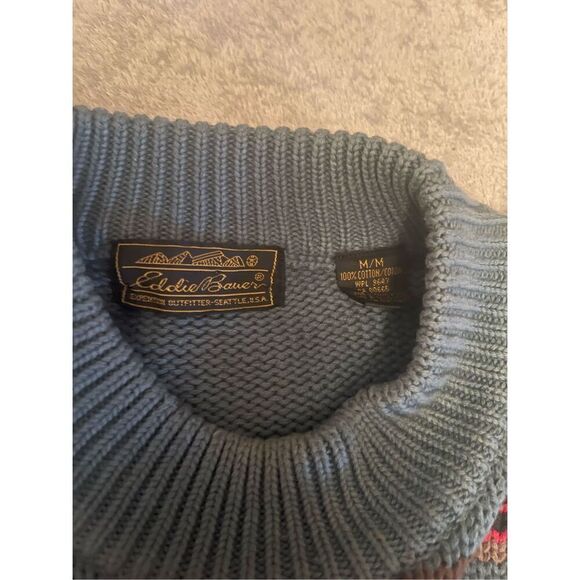 Vintage Eddie Bauer Heavy Geometric Knit Sweater M - Picture 3 of 8